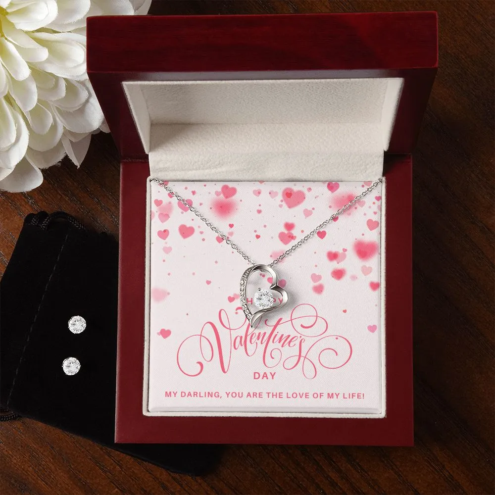 Pink Love of my Life Valentine's Forever Heart Necklace & Cubic Zirconia Earring Set