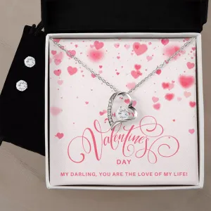 Pink Love of my Life Valentine's Forever Heart Necklace & Cubic Zirconia Earring Set