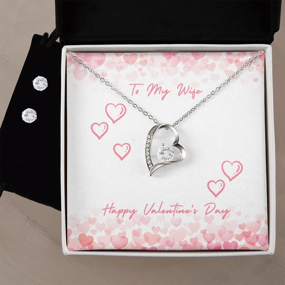 Pink My Wife Valentine's Forever Heart Necklace & Cubic Zirconia Earring Set