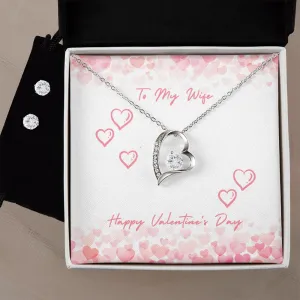 Pink My Wife Valentine's Forever Heart Necklace & Cubic Zirconia Earring Set