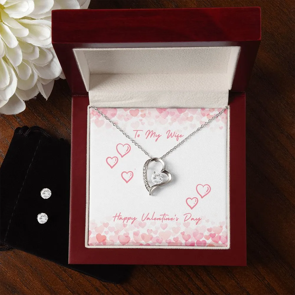 Pink My Wife Valentine's Forever Heart Necklace & Cubic Zirconia Earring Set