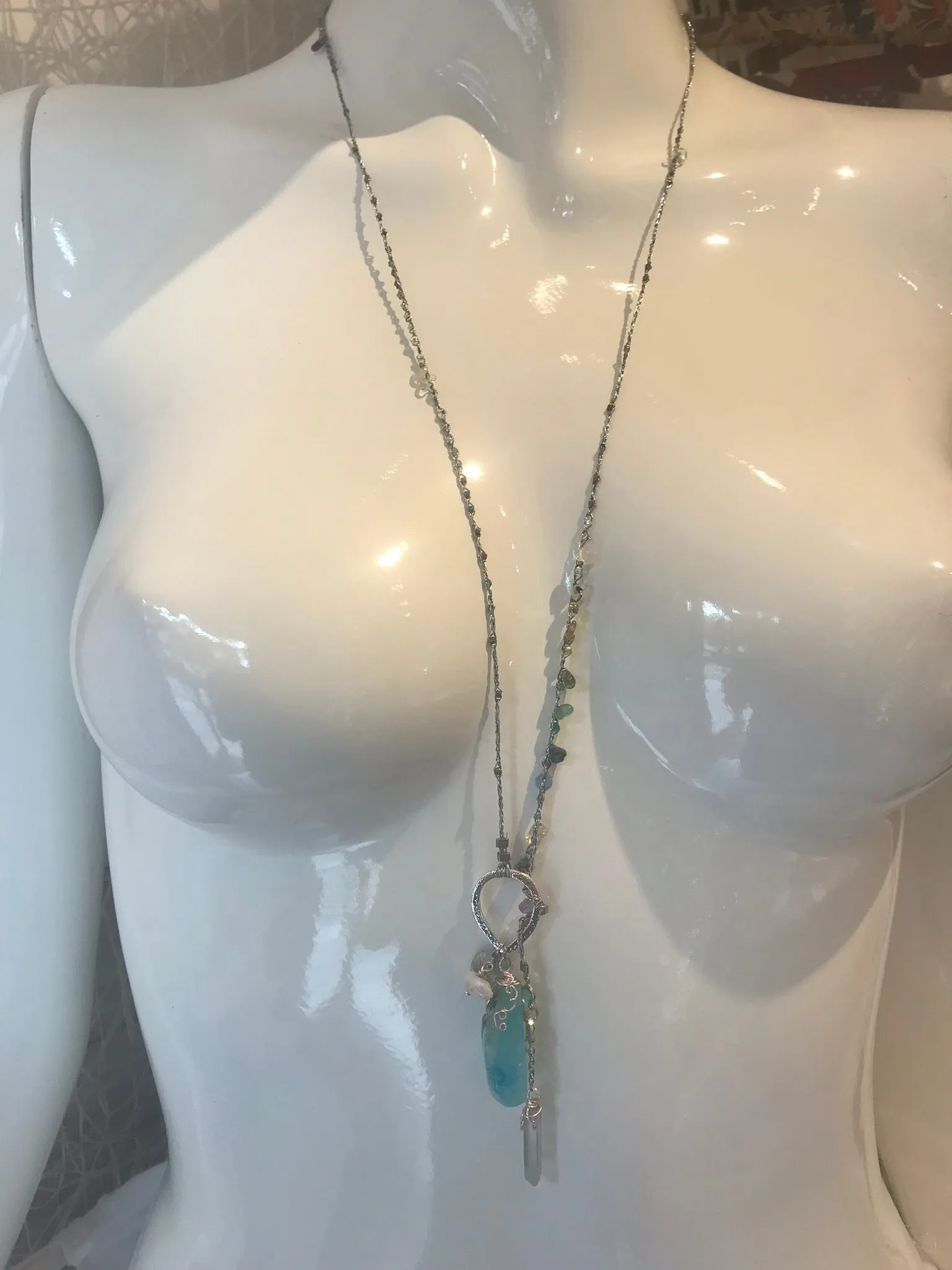 Pink or Blue Agate Necklace with Quartz