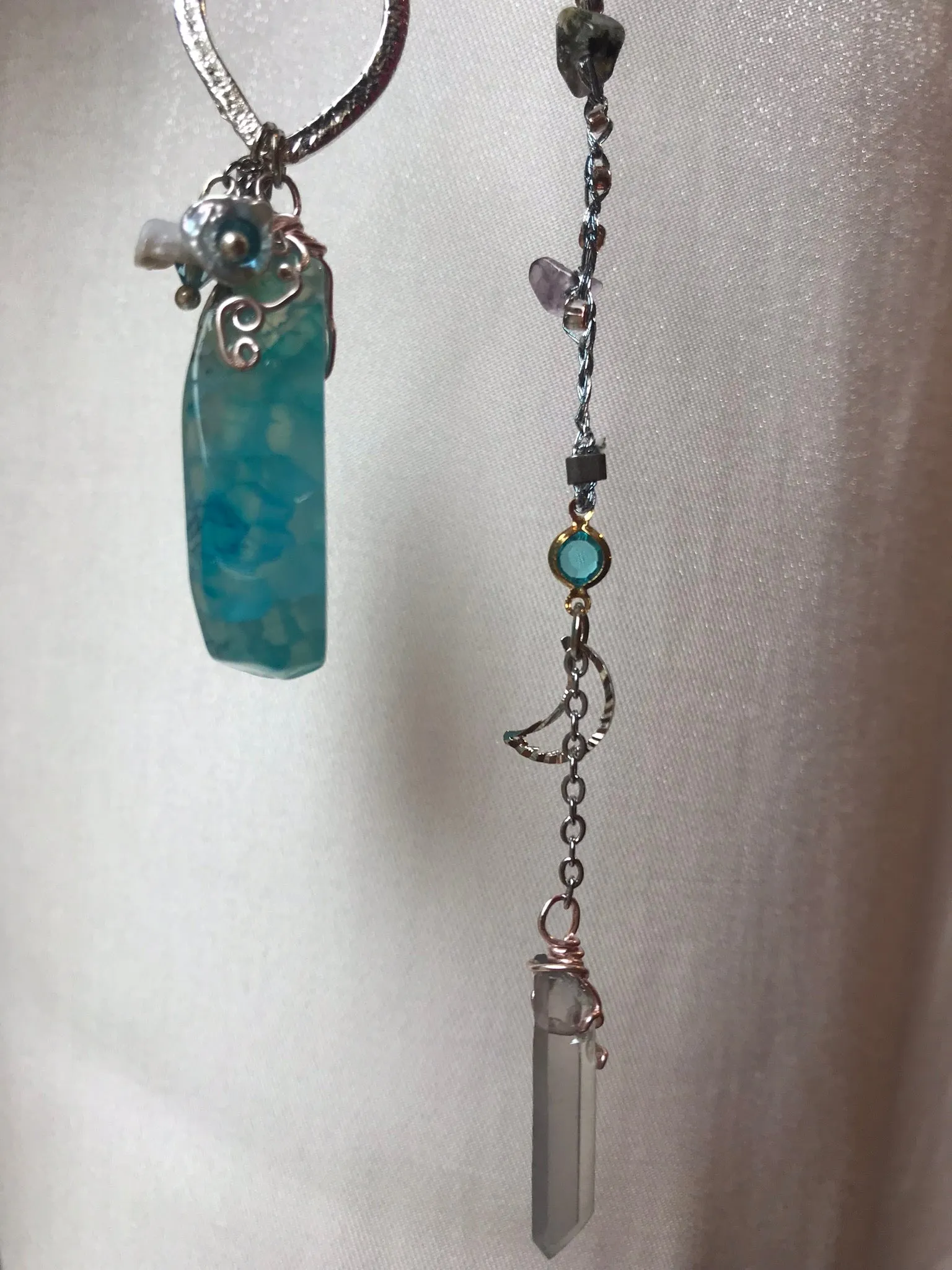 Pink or Blue Agate Necklace with Quartz