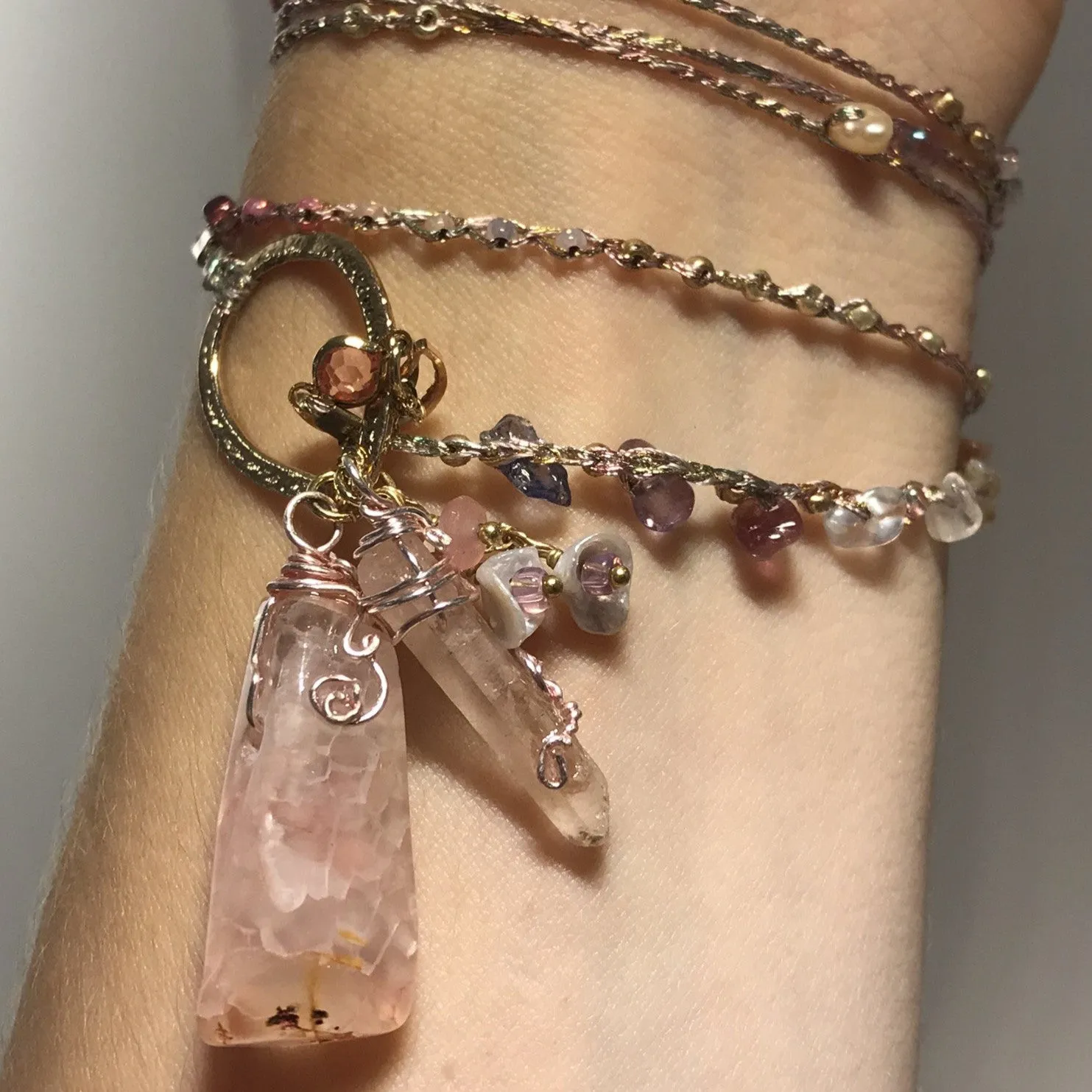 Pink or Blue Agate Necklace with Quartz