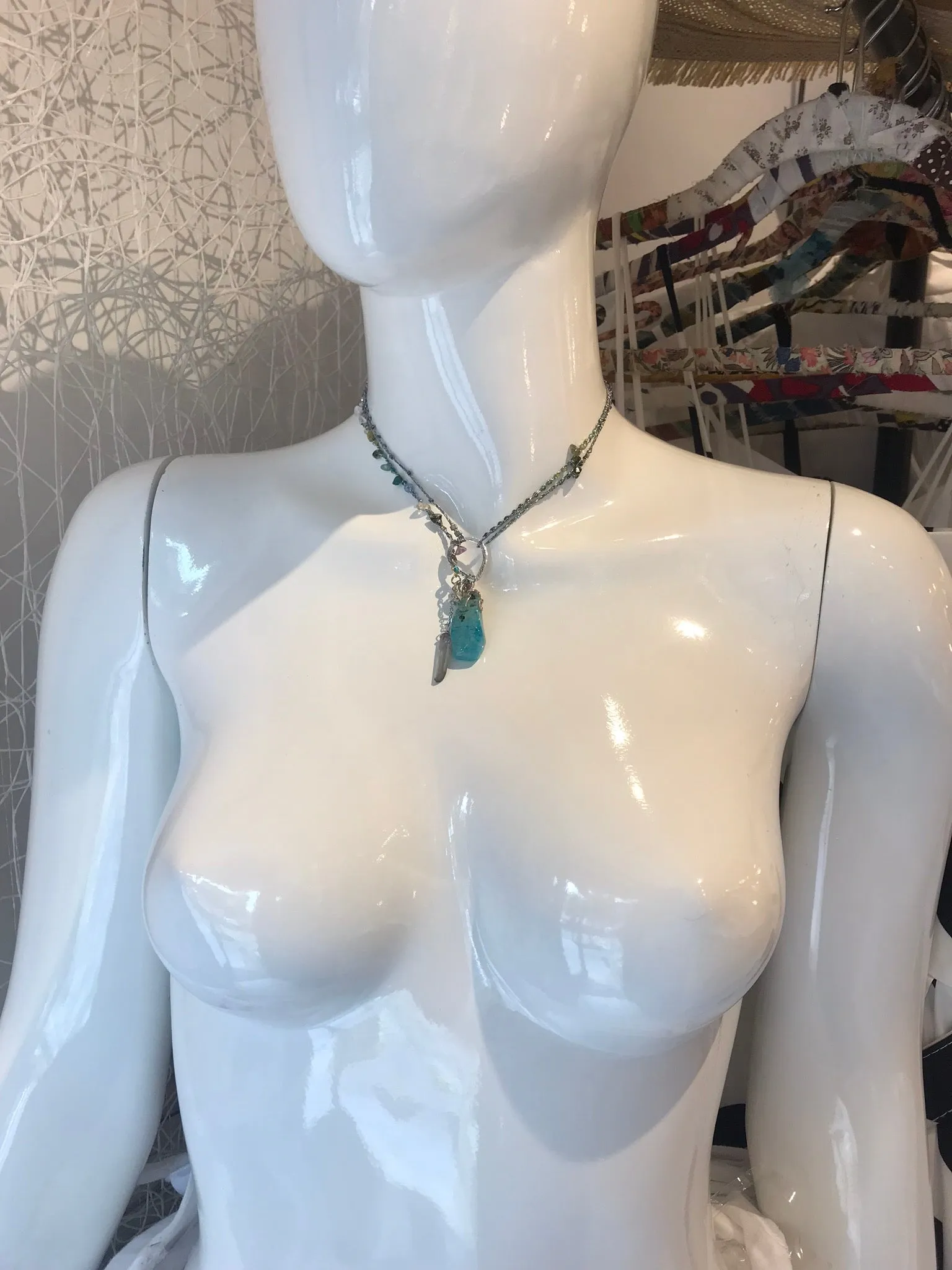Pink or Blue Agate Necklace with Quartz
