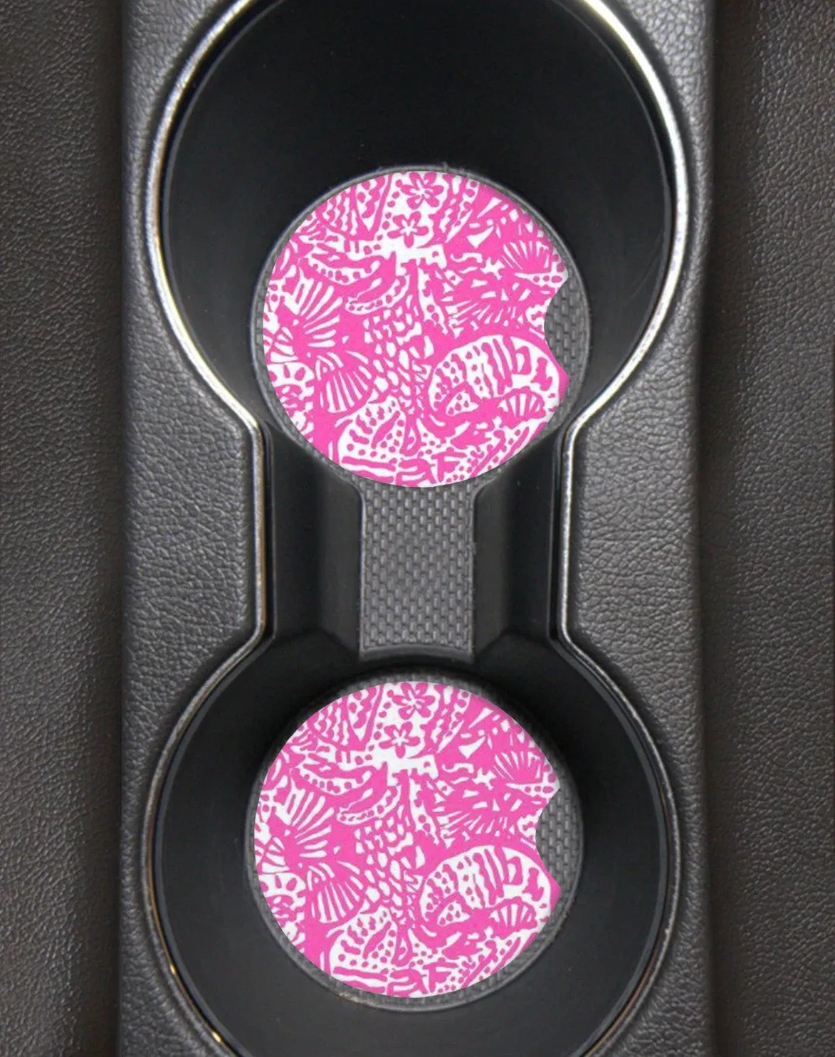 Pink Seashell Print 2.75" Car Coasters