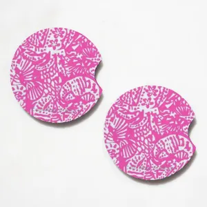 Pink Seashell Print 2.75" Car Coasters