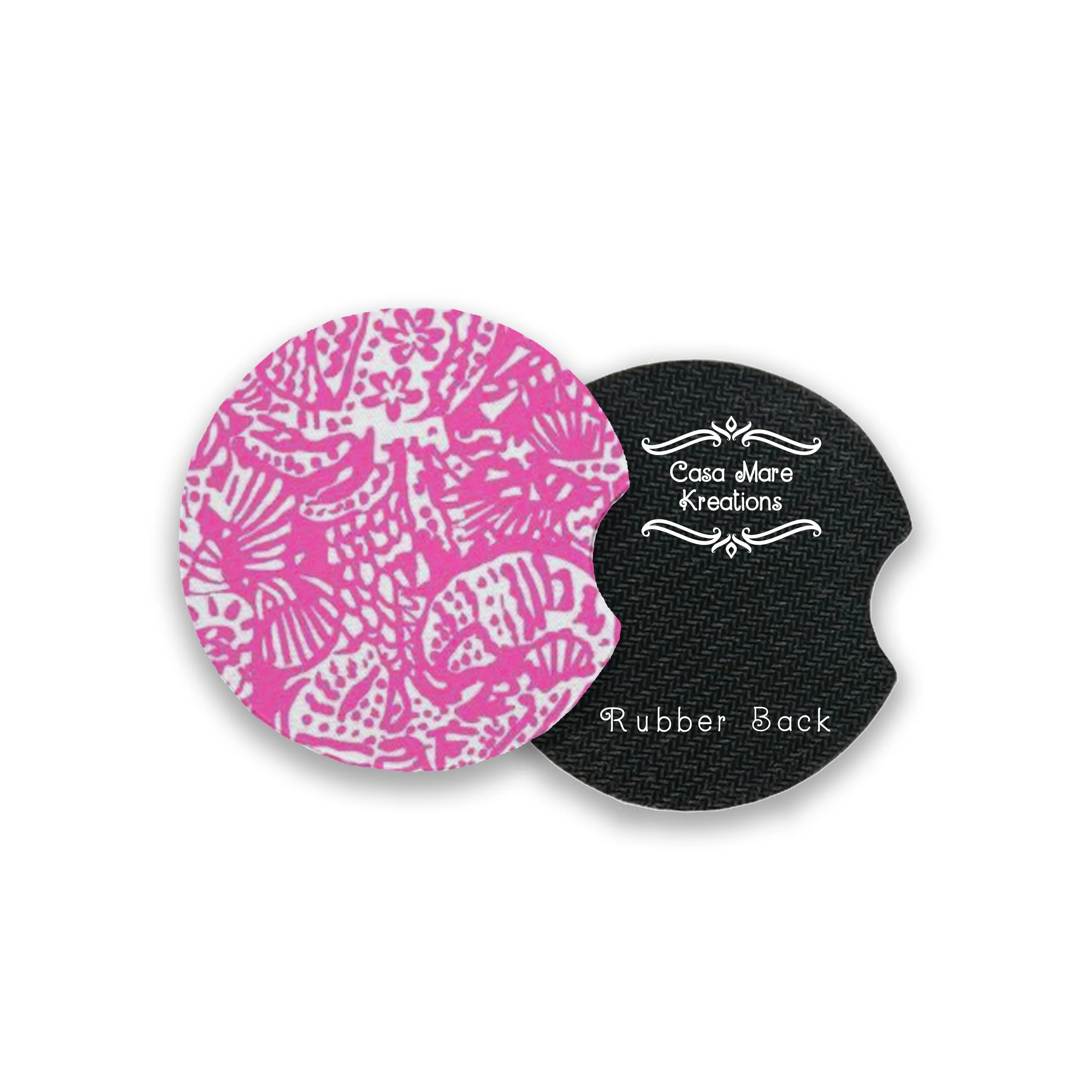 Pink Seashell Print 2.75" Car Coasters