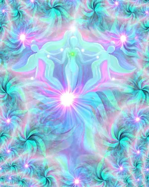 Pink Teal Angel Art Reiki Wall Decor Love Light Energy Art