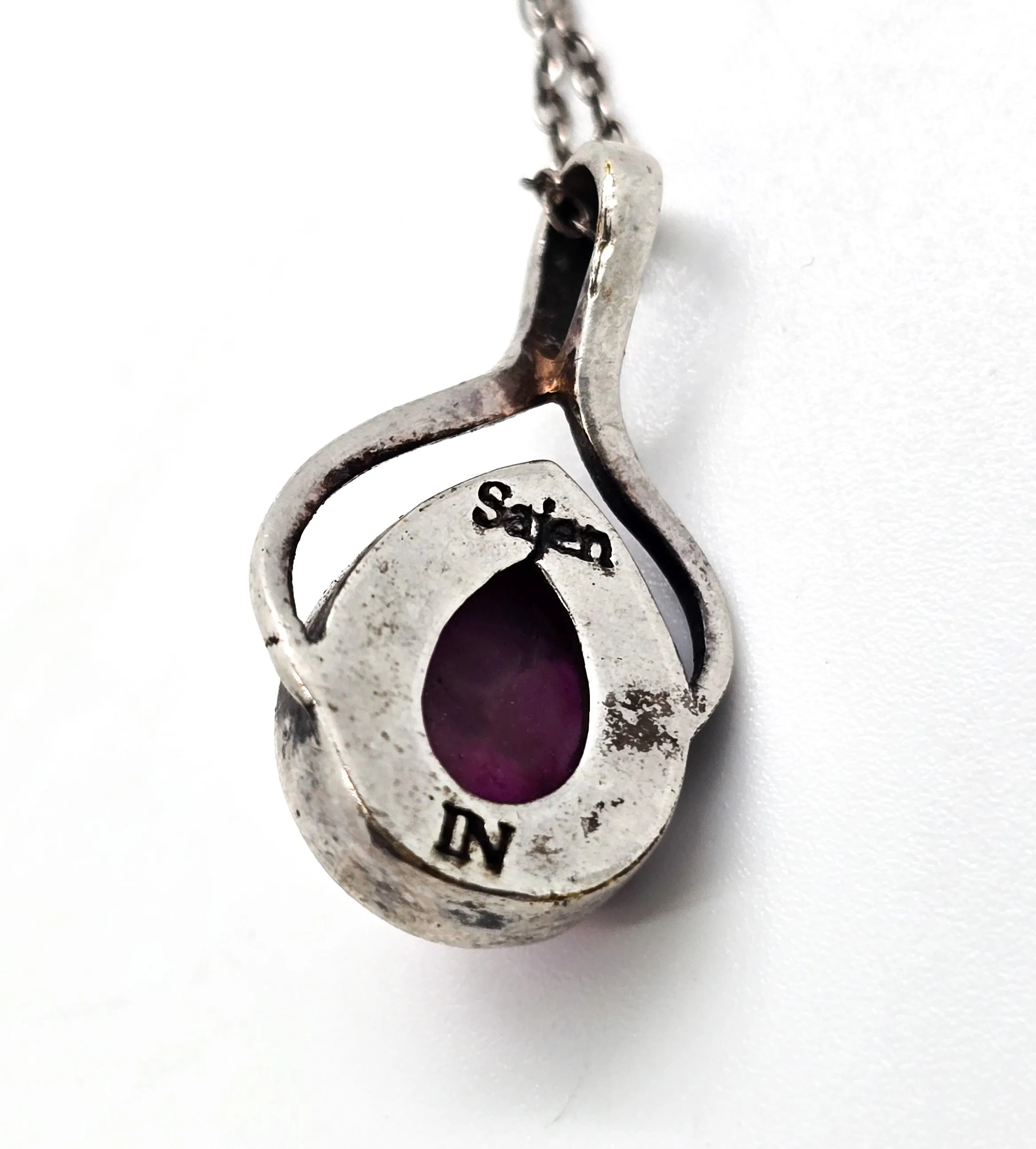 Pink titanium Druzy Sajen India signed vintage sterling silver pendant necklace