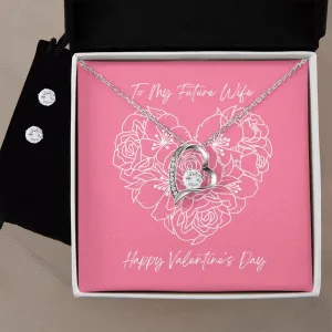Pink Wife Valentine's Forever Heart Necklace & Cubic Zirconia Earring Set