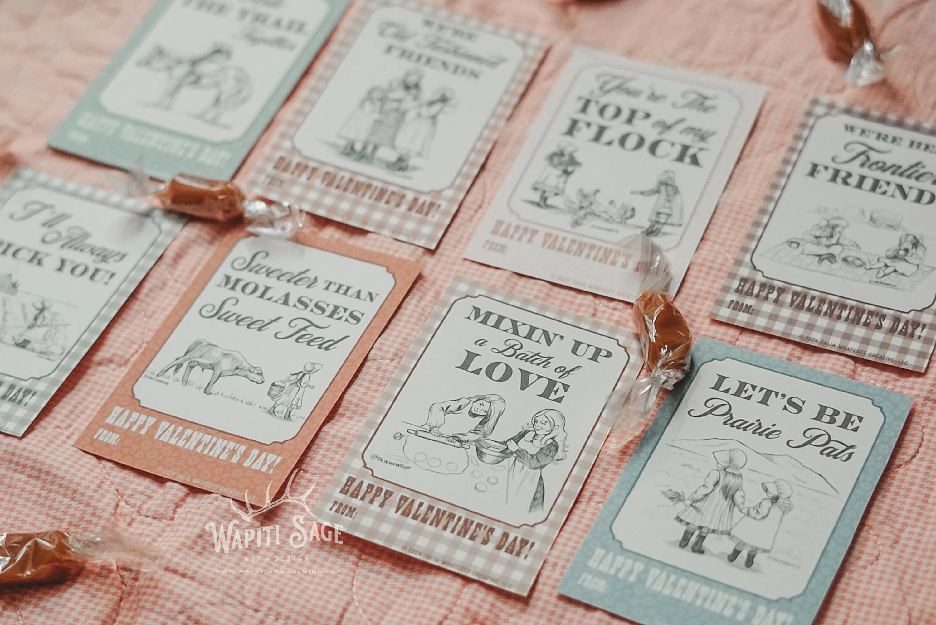 Pioneer Sisters Valentine Cards Digital Printable - Wapiti Sage Design x Paintbrush Prairie Podcast