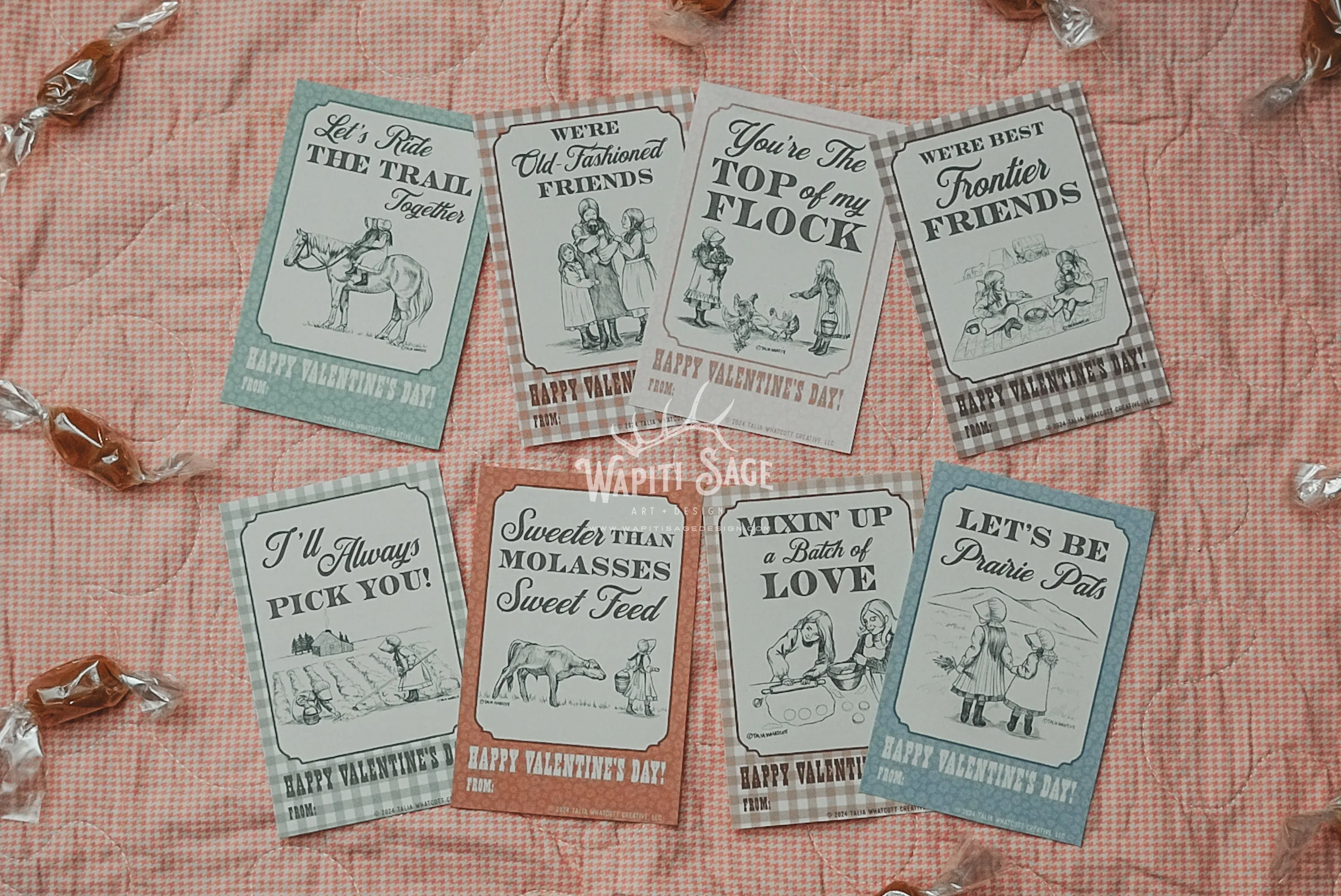 Pioneer Sisters Valentine Cards Digital Printable - Wapiti Sage Design x Paintbrush Prairie Podcast