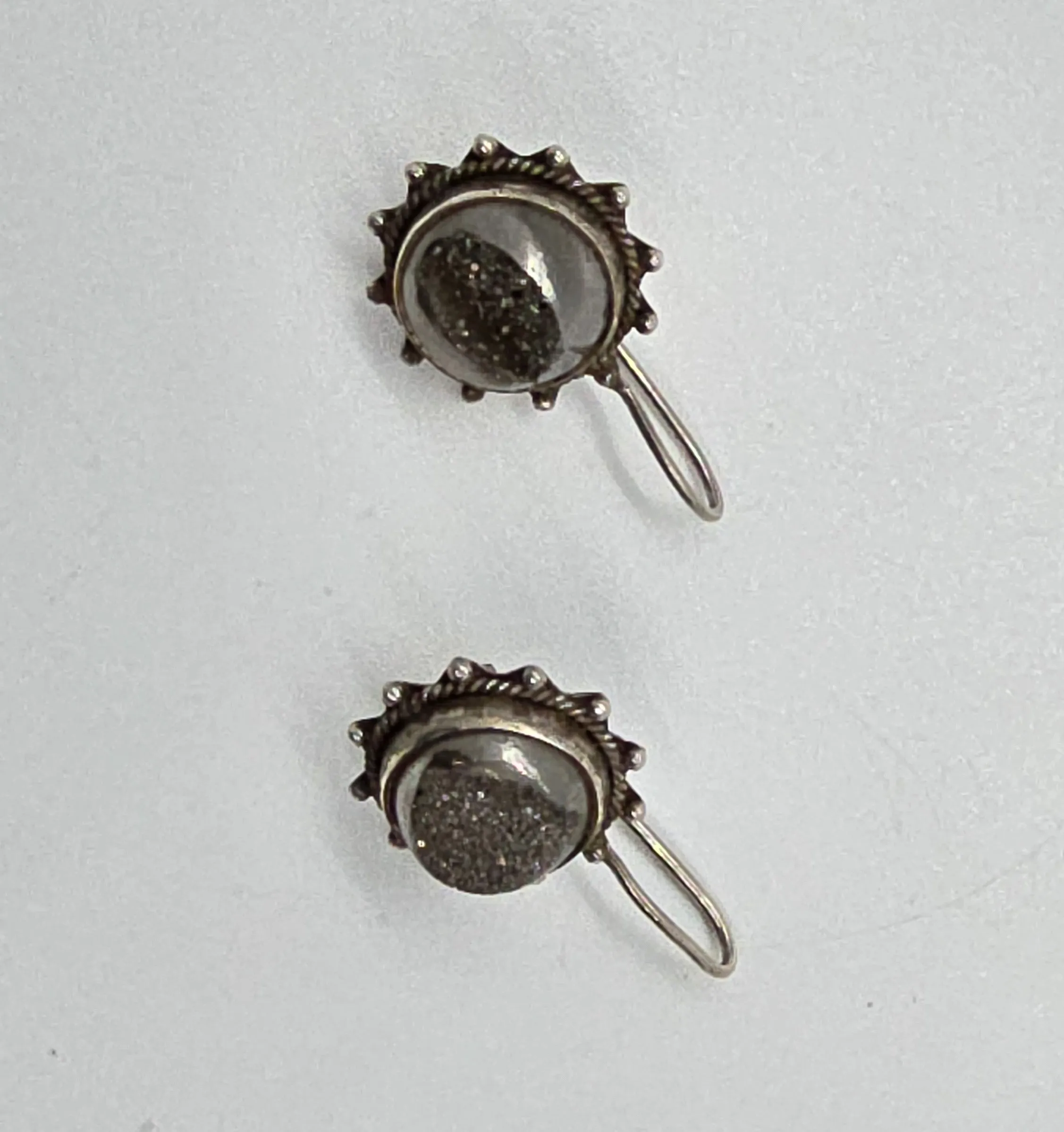 PJO silver titanium druzy quartz sterling silver earrings India