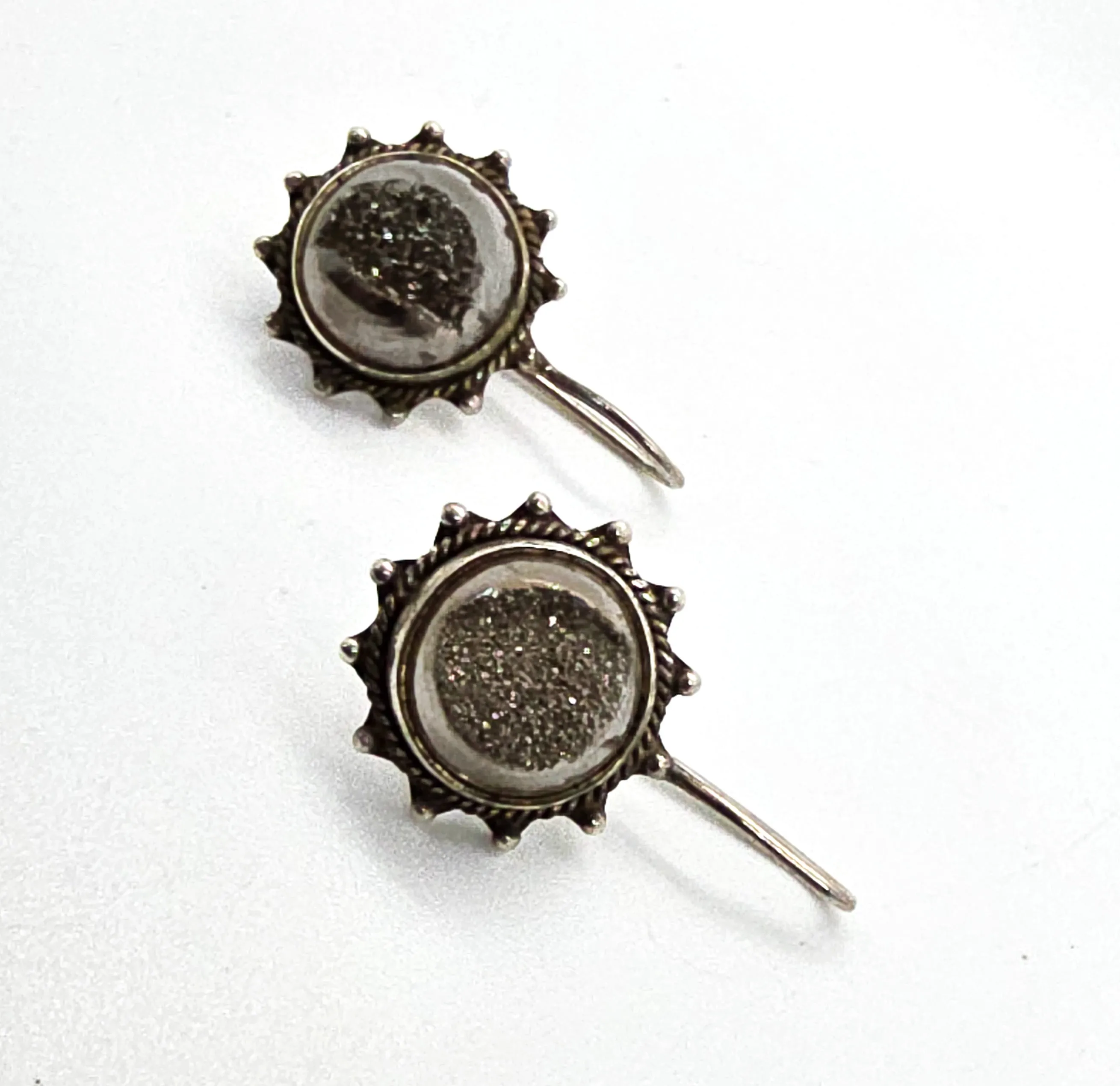 PJO silver titanium druzy quartz sterling silver earrings India