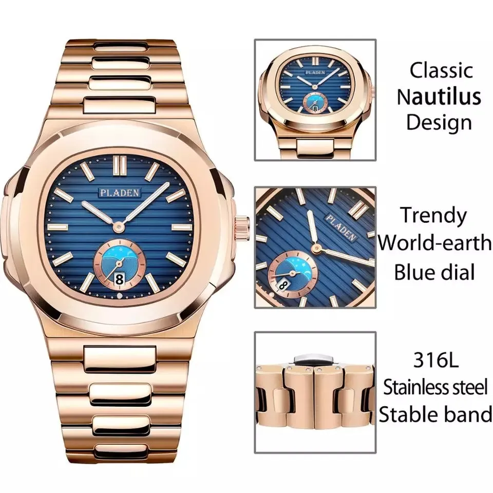PLADEN Men's Watch Luxury Brand