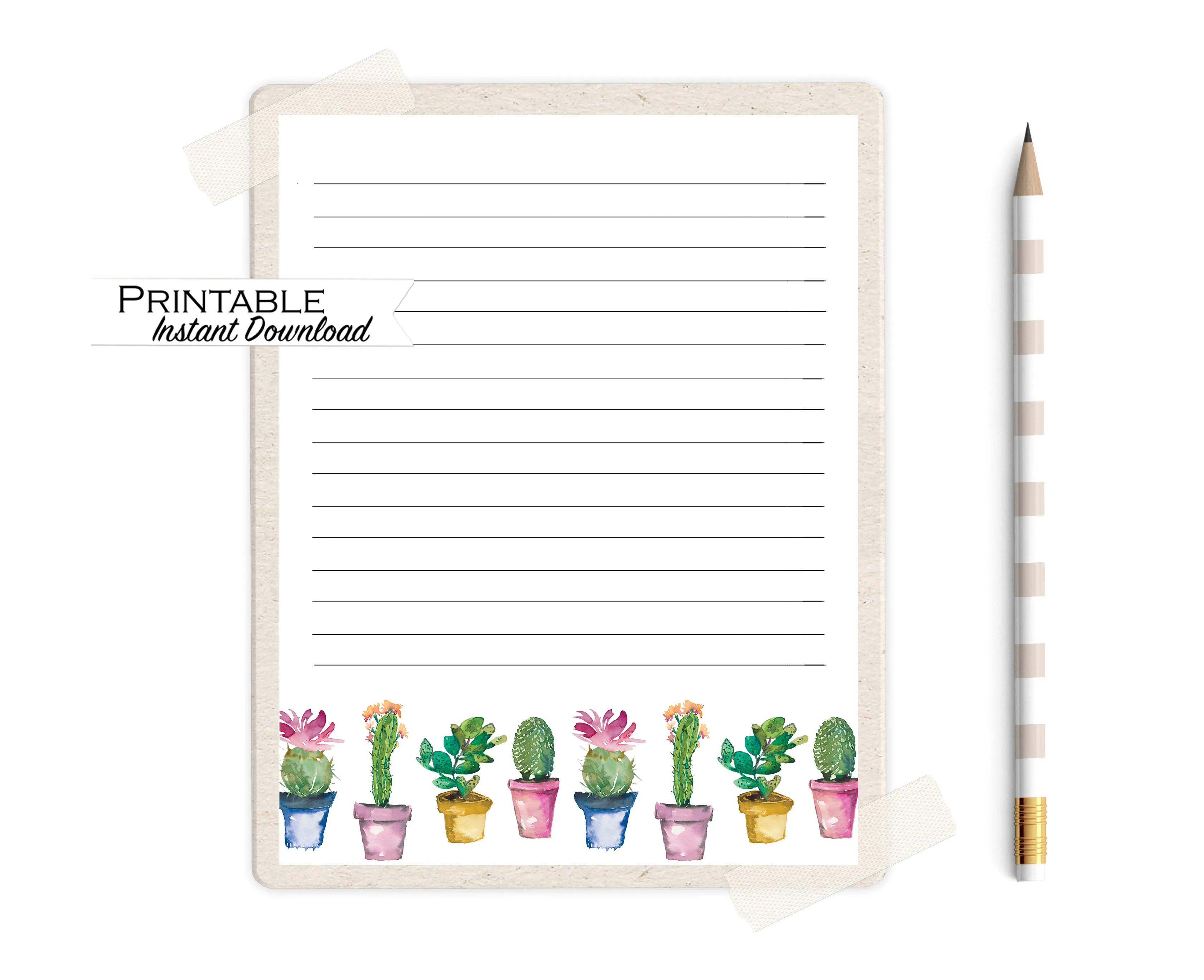 Plants in Pots - Succulents Stationery Set Printable - Digital Download