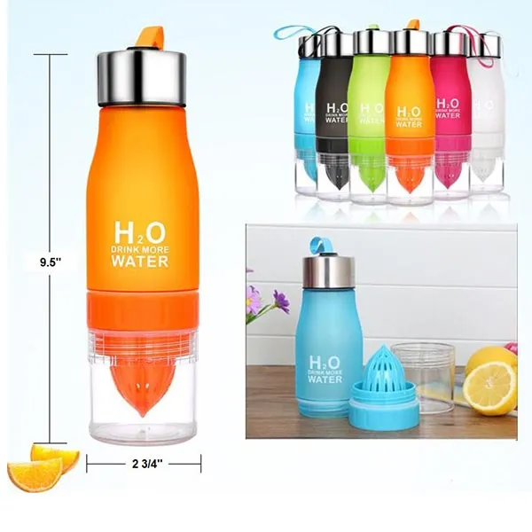 Plastic Infuser Water Bottle, 22 oz. - Stainless Steel Cap - 6 colors