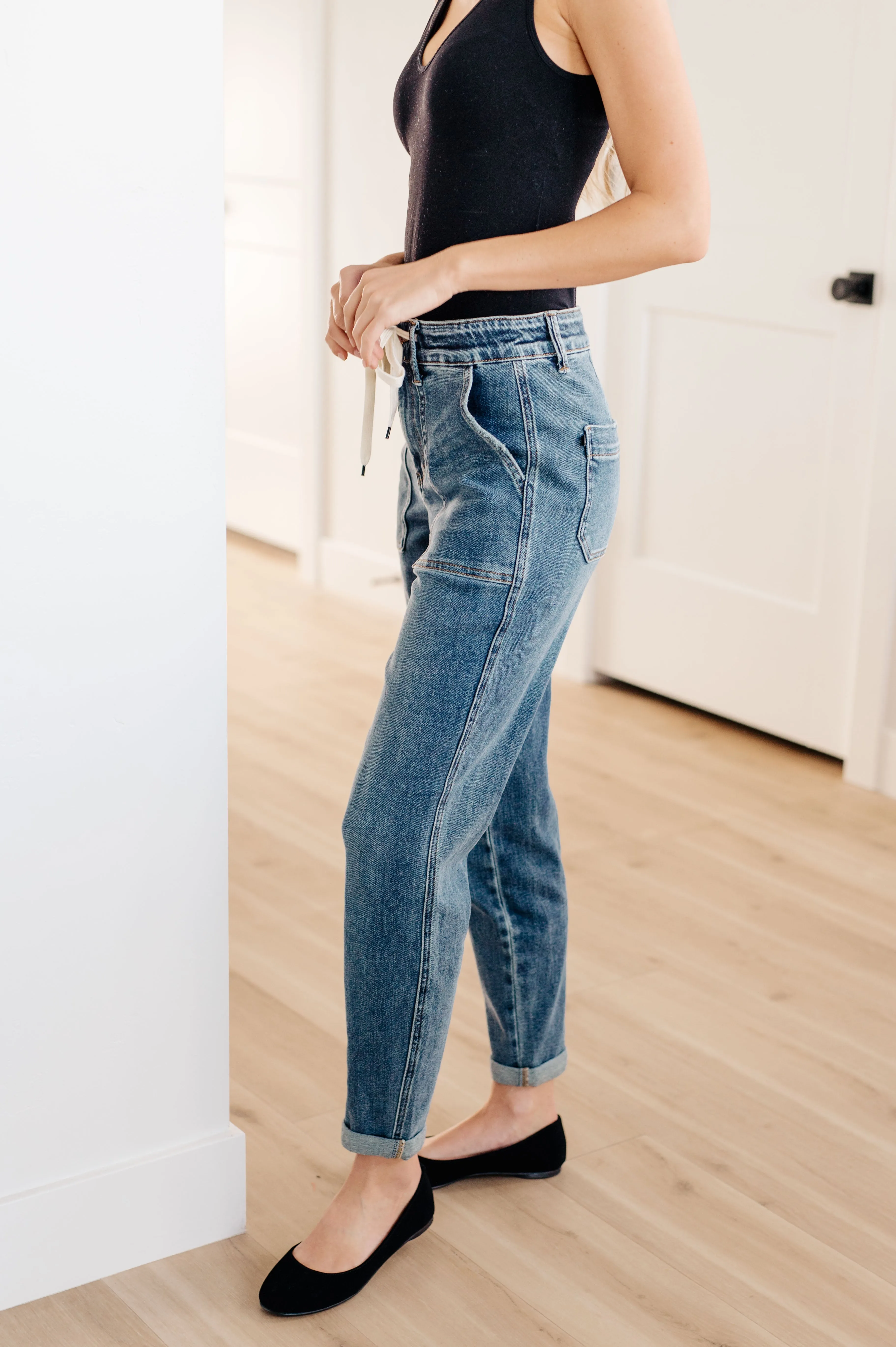 Play For Keeps Pull On Denim Judy Blue Joggers in Medium Wash