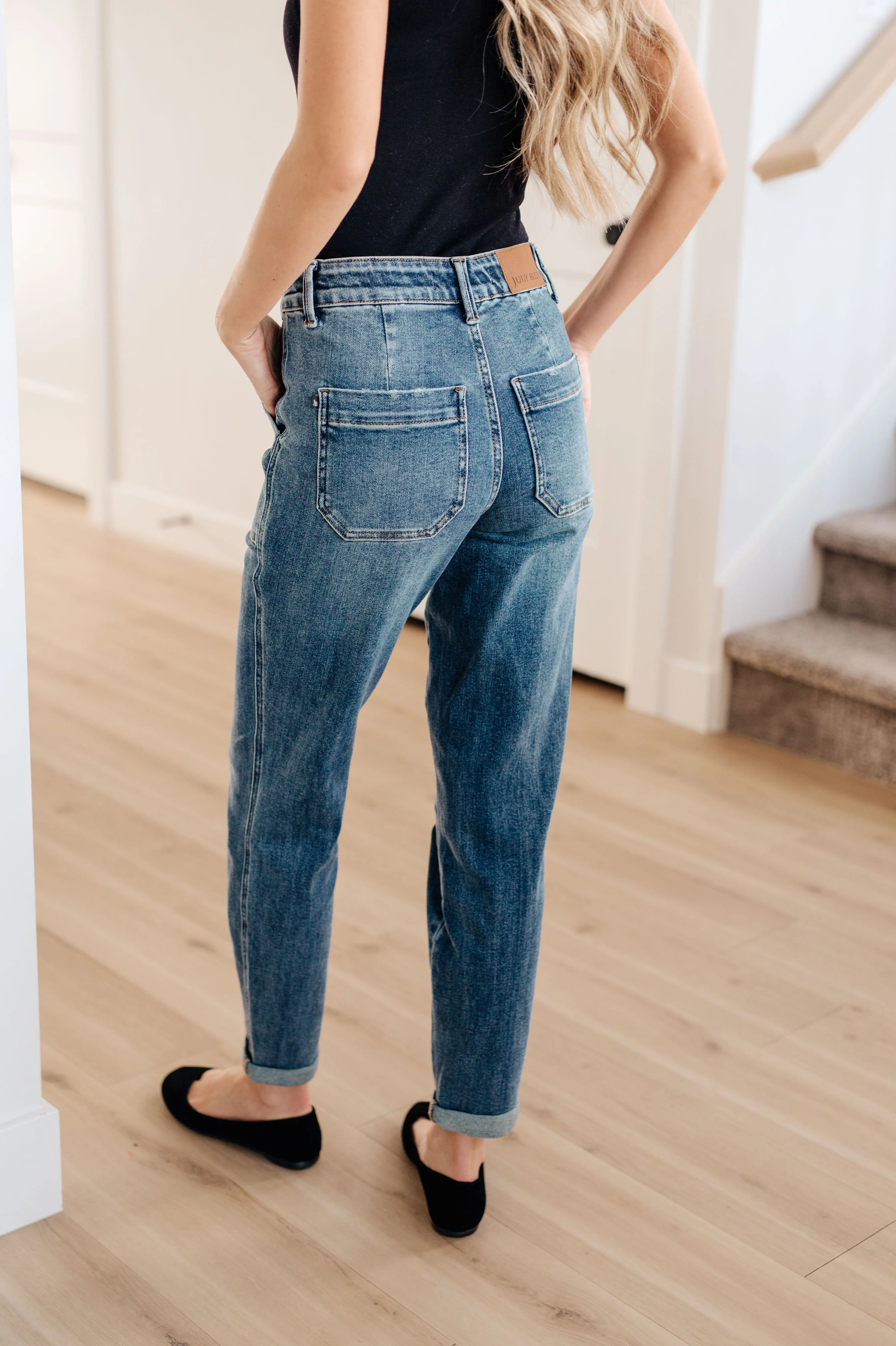 Play For Keeps Pull On Denim Judy Blue Joggers in Medium Wash