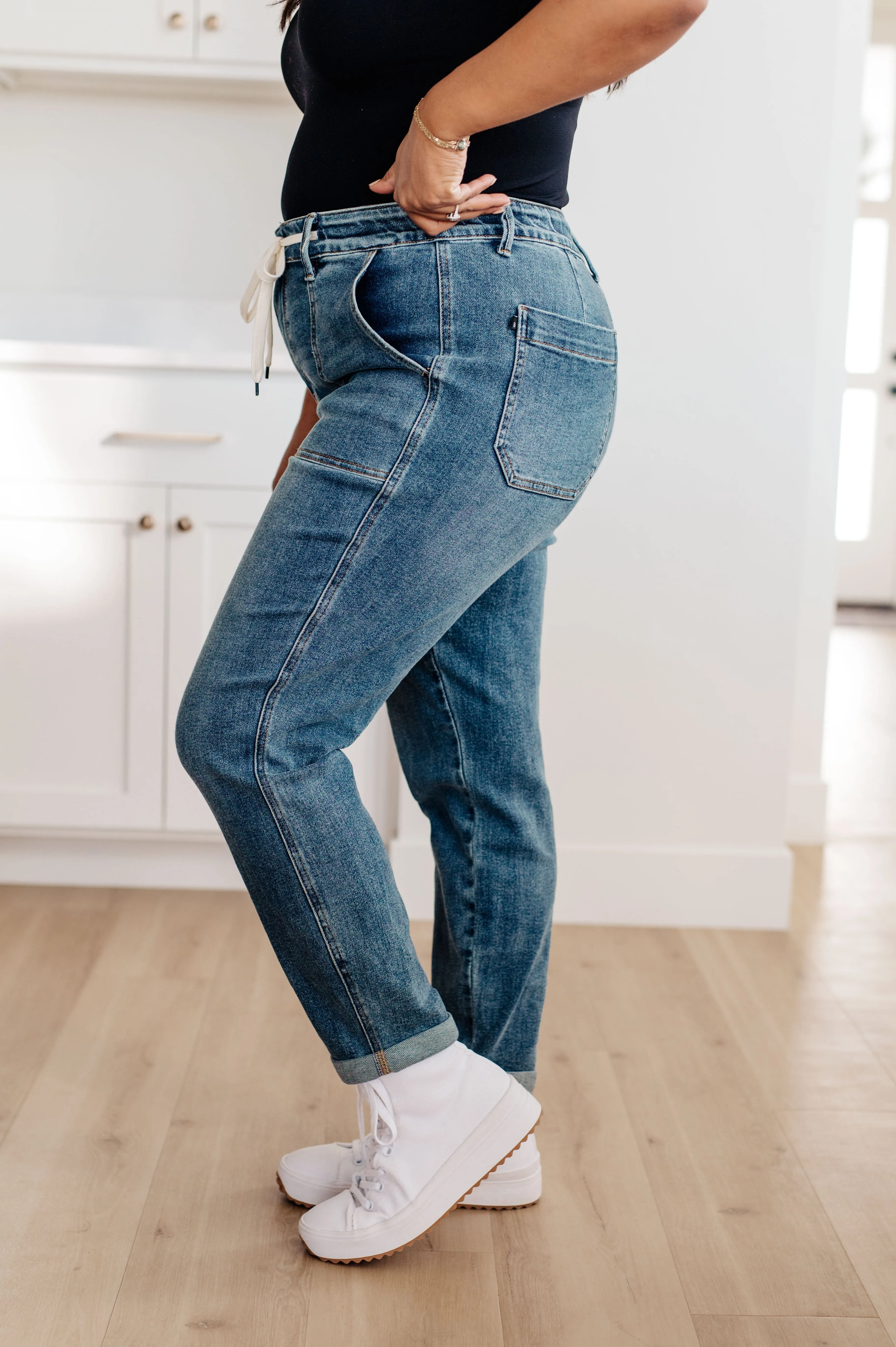 Play For Keeps Pull On Denim Judy Blue Joggers in Medium Wash