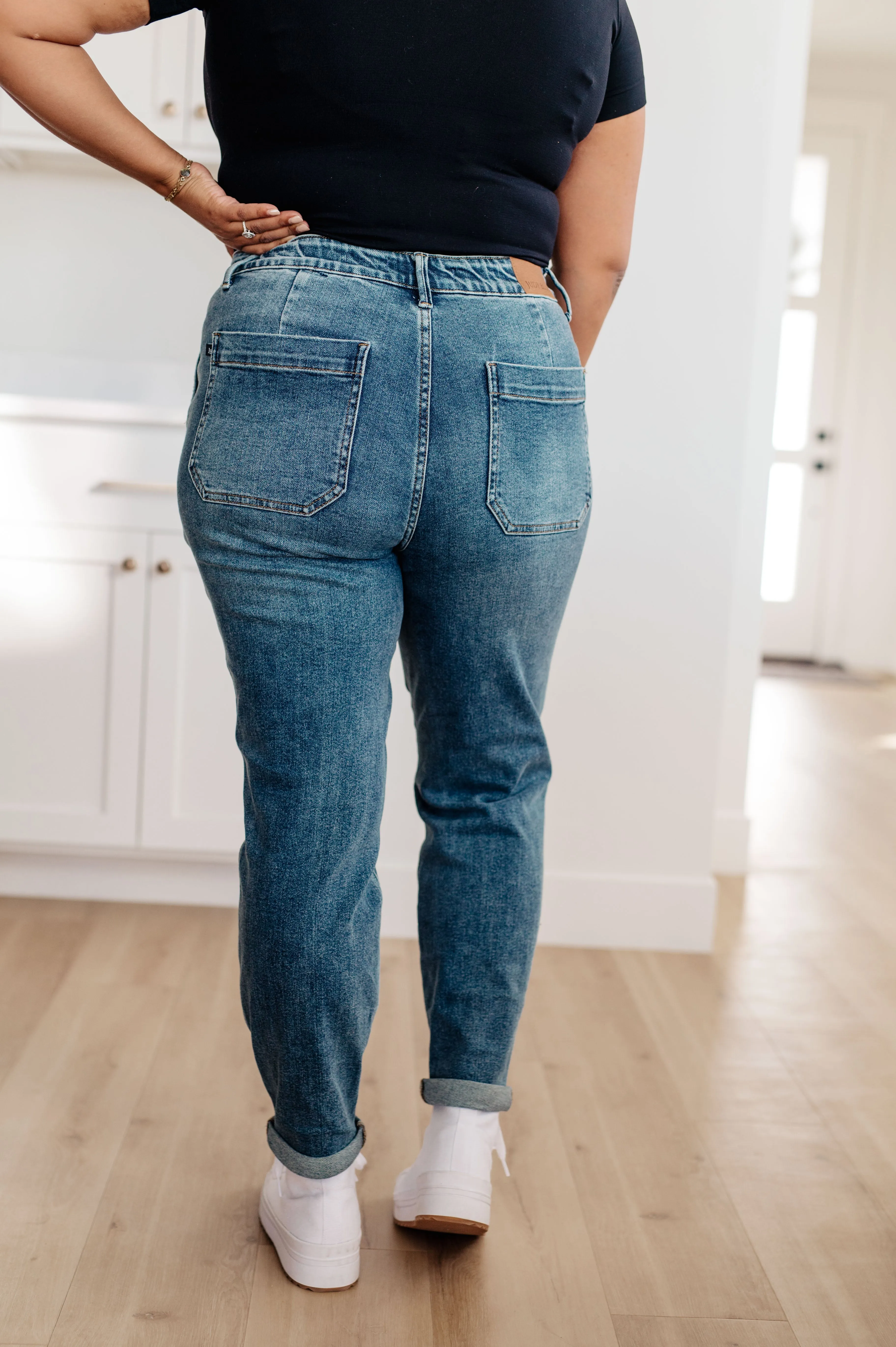 Play For Keeps Pull On Denim Judy Blue Joggers in Medium Wash