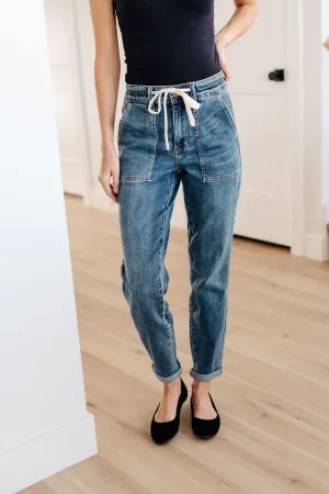 Play For Keeps Pull On Denim Judy Blue Joggers in Medium Wash