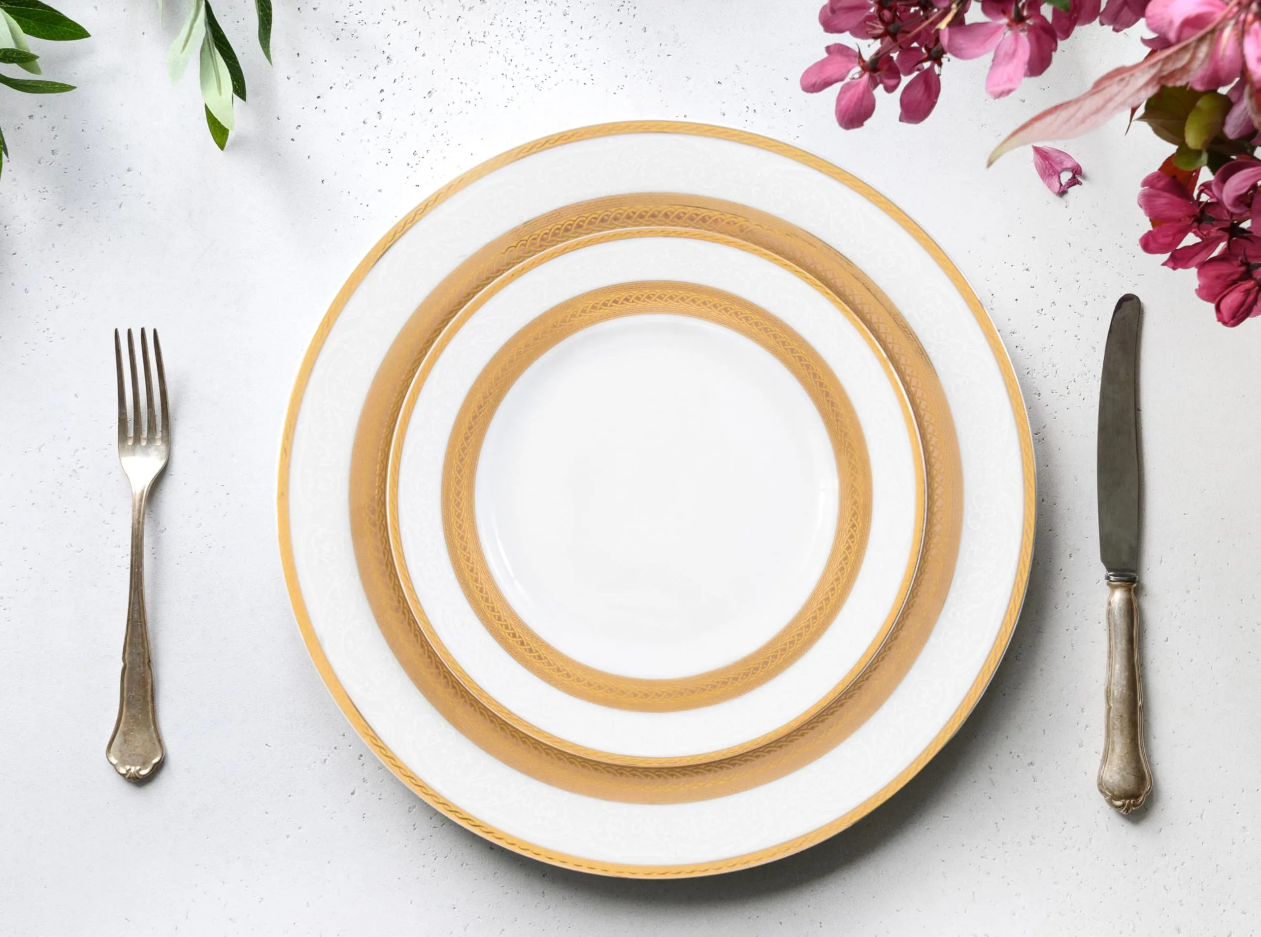 Porcelain Dinnerware Set for 8 - Gorgeous 49 Piece Dish Set - White and Gold Rope Design Porcelain Service for 8 - Chip Resistant Dining Set - For Everyday Use or Formal Occasions (Rope Gold 2049)
