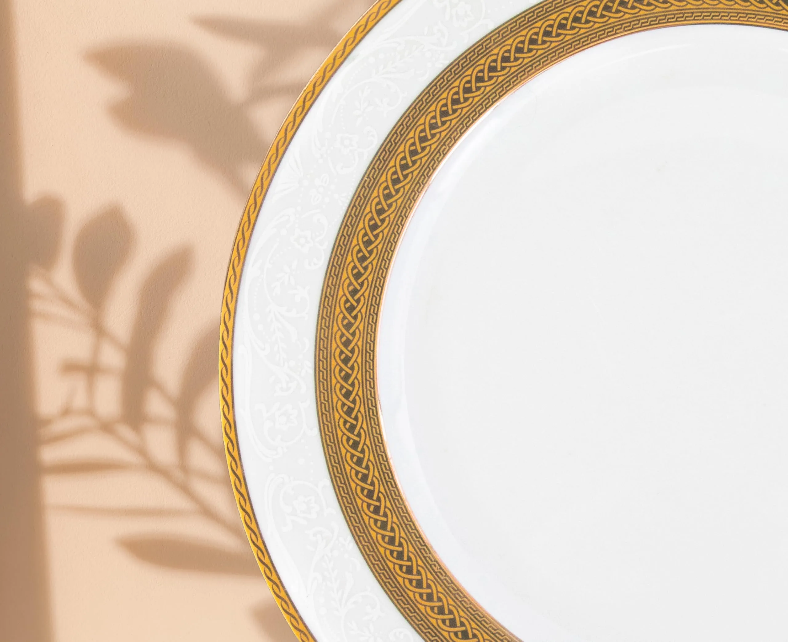 Porcelain Dinnerware Set for 8 - Gorgeous 49 Piece Dish Set - White and Gold Rope Design Porcelain Service for 8 - Chip Resistant Dining Set - For Everyday Use or Formal Occasions (Rope Gold 2049)