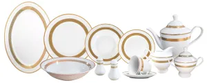 Porcelain Dinnerware Set for 8 - Gorgeous 49 Piece Dish Set - White and Gold Rope Design Porcelain Service for 8 - Chip Resistant Dining Set - For Everyday Use or Formal Occasions (Rope Gold 2049)