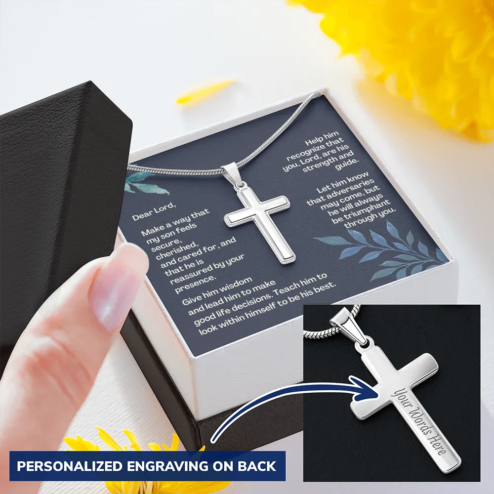 Prayer For My Son Personalized Cross Necklace - PCNSONM47