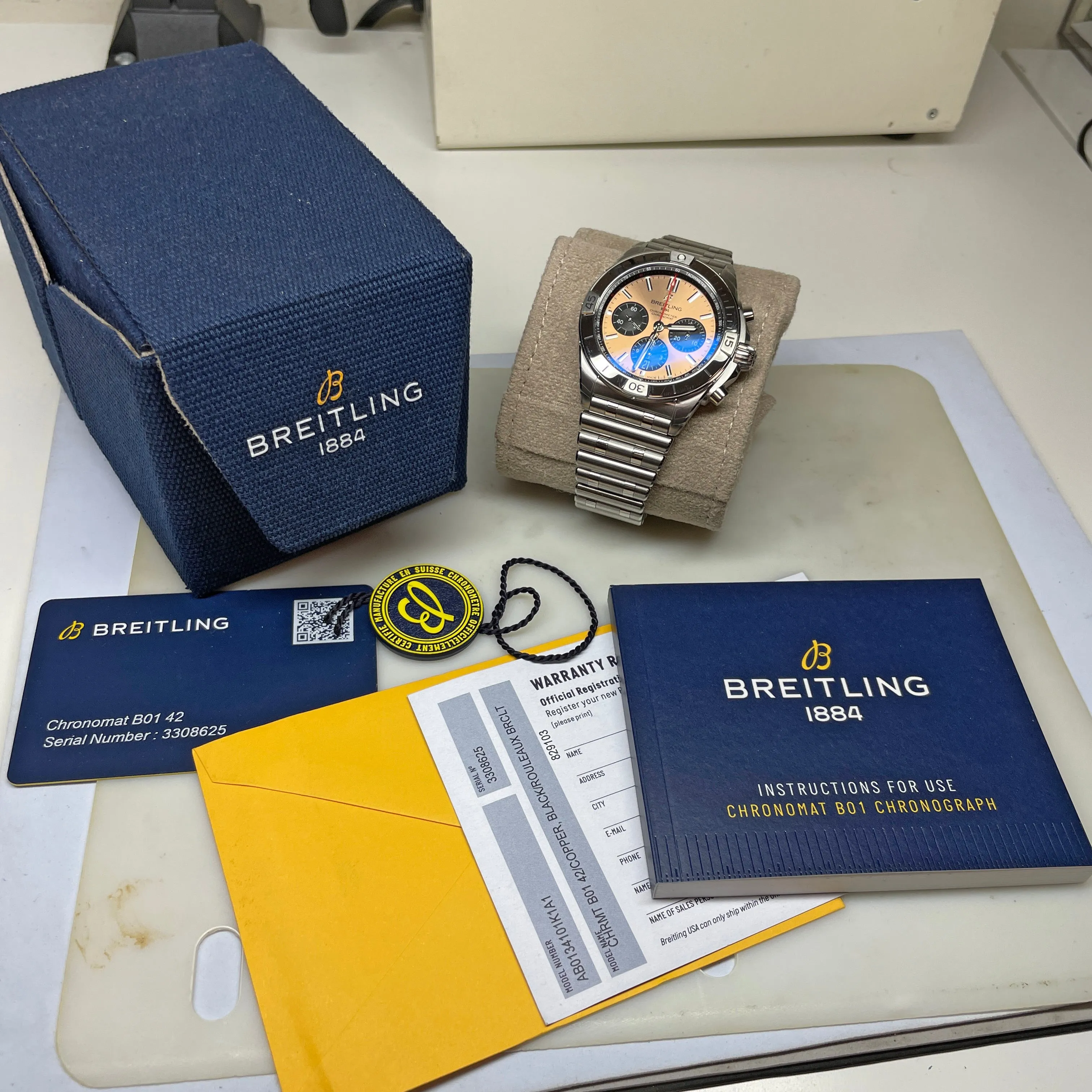 Pre-owned Breitling Chronomat B01 42 Stainless Steel Watch Copper AB0134101K1A1