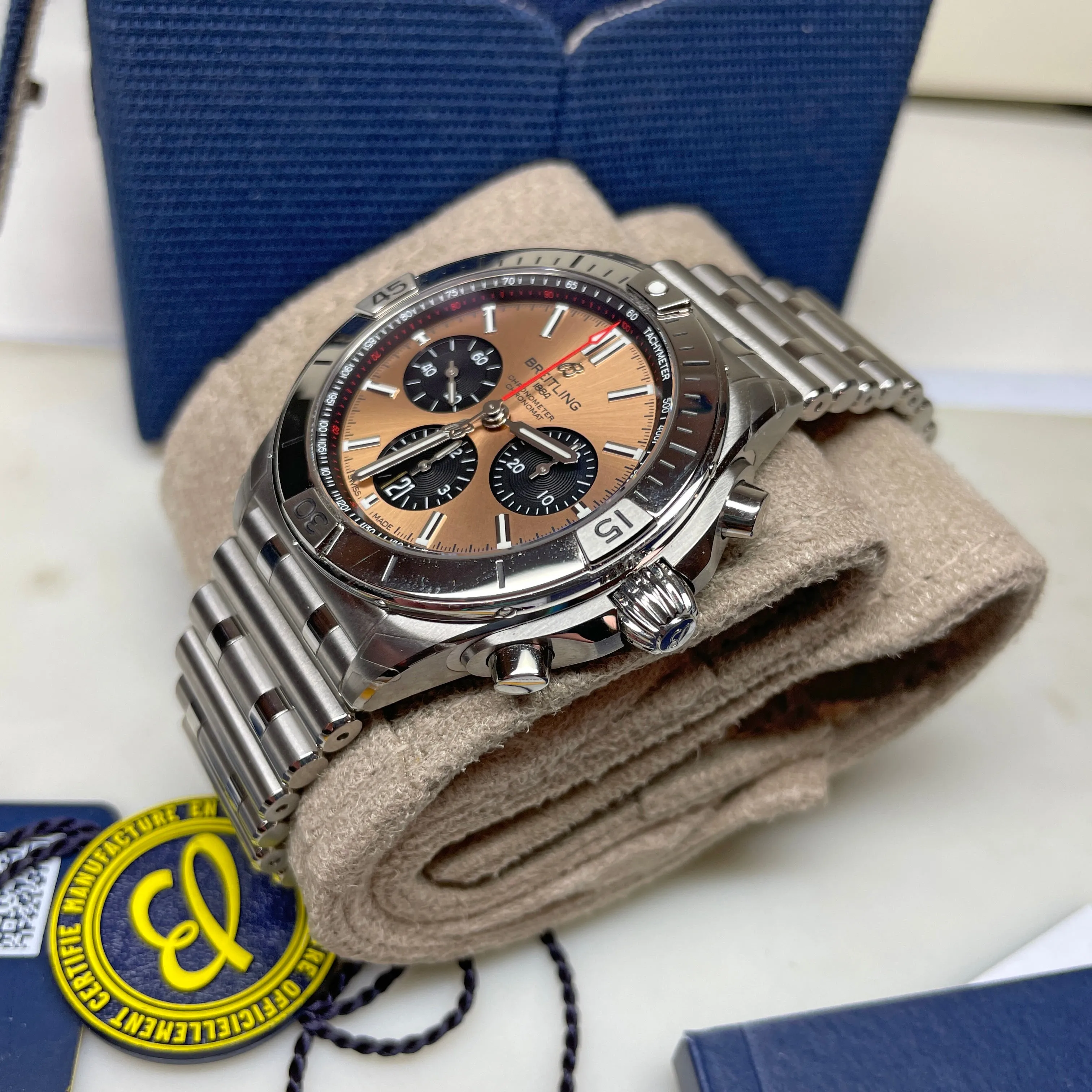 Pre-owned Breitling Chronomat B01 42 Stainless Steel Watch Copper AB0134101K1A1