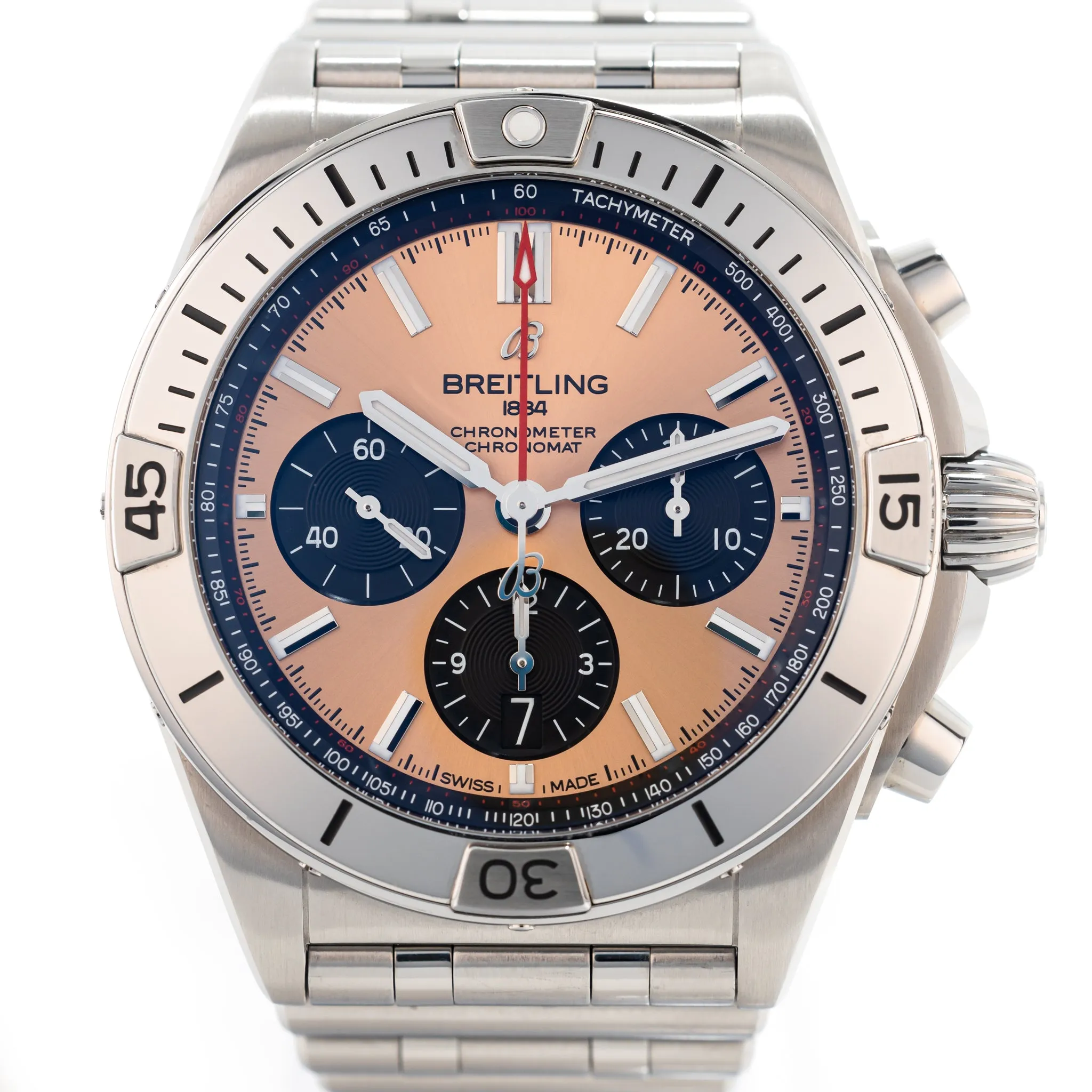 Pre-owned Breitling Chronomat B01 42 Stainless Steel Watch Copper AB0134101K1A1