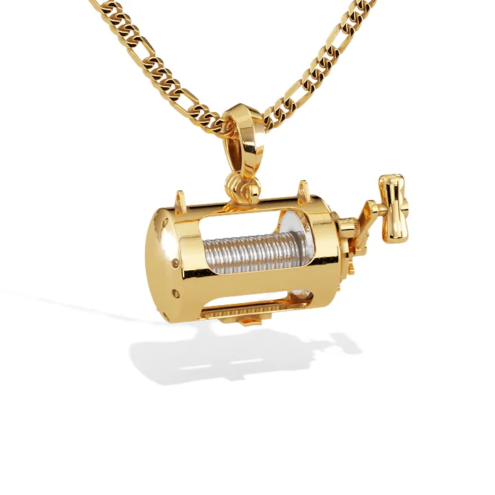 Precision 3D Miniature Conventional Fishing Reel Pendant | 14k Gold