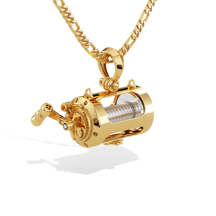 Precision 3D Miniature Conventional Fishing Reel Pendant | 14k Gold