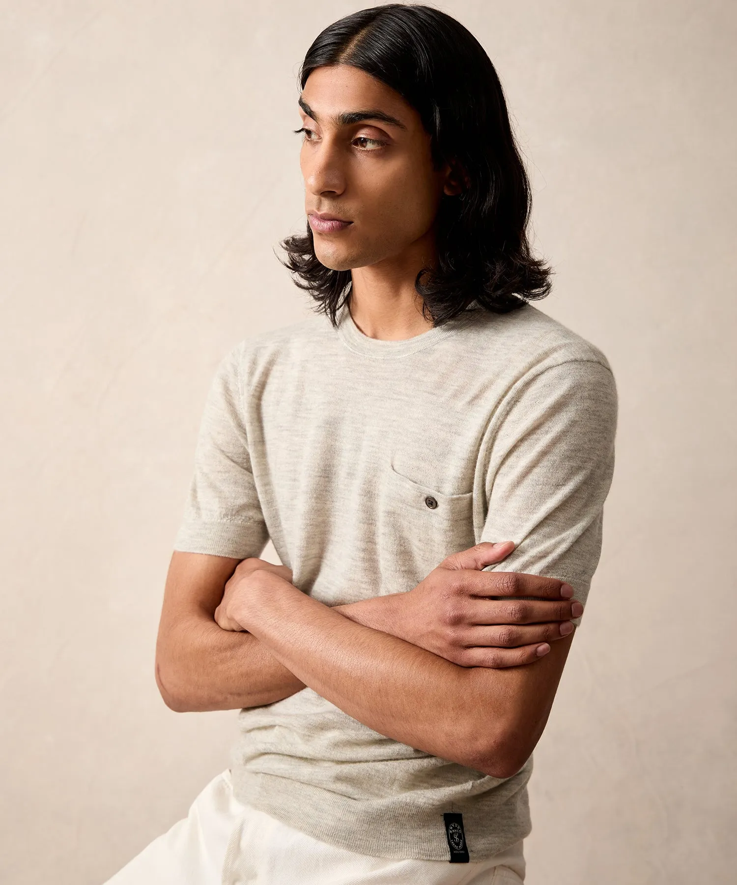 Premium Cashmere Pocket Tee in Graystone