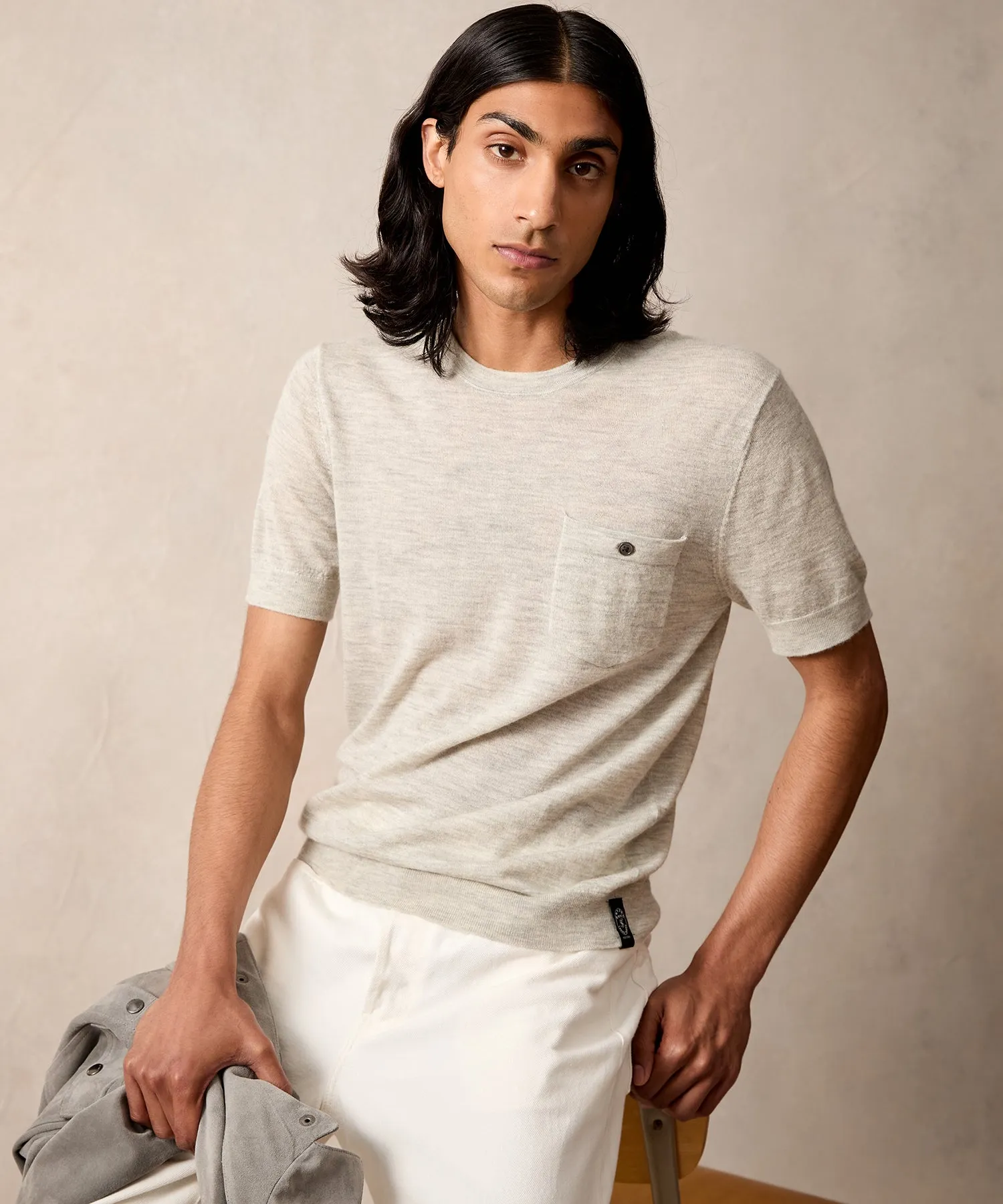 Premium Cashmere Pocket Tee in Graystone