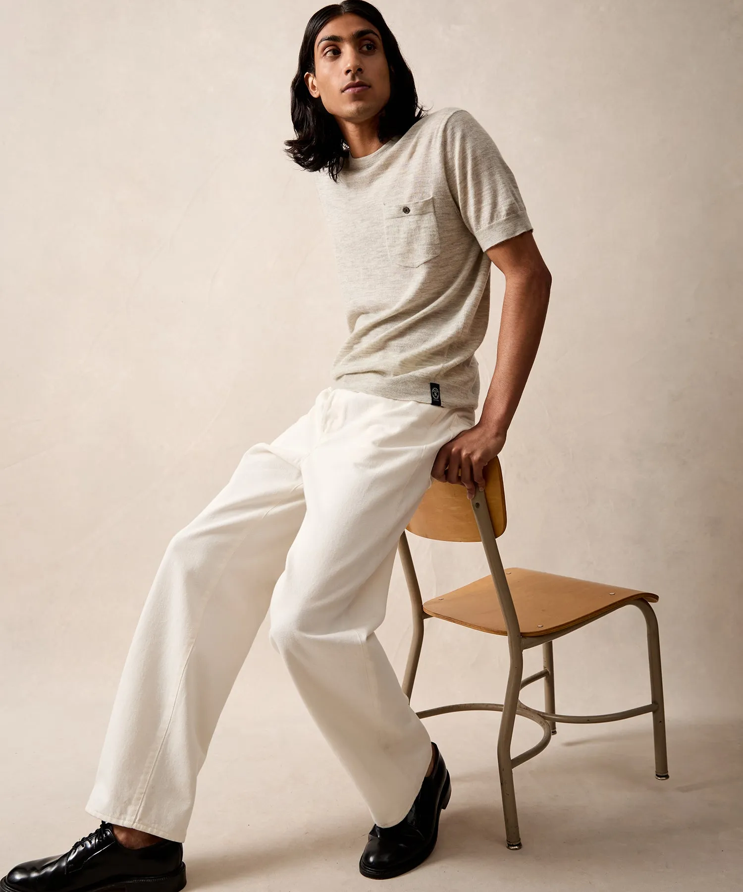 Premium Cashmere Pocket Tee in Graystone