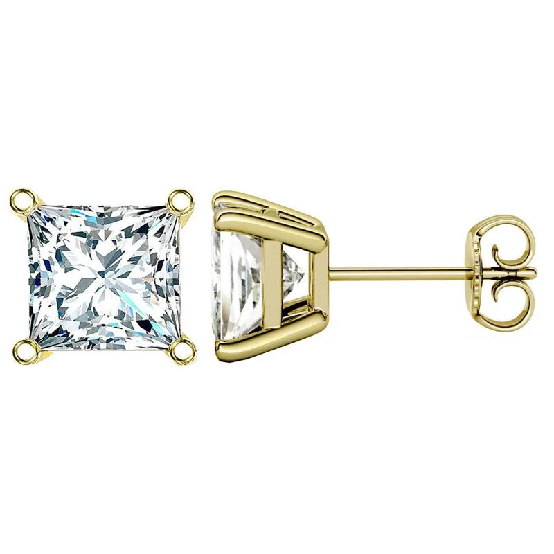 Princess Cut Moissanite (DE Color, FH Clarity) Stud Earrings