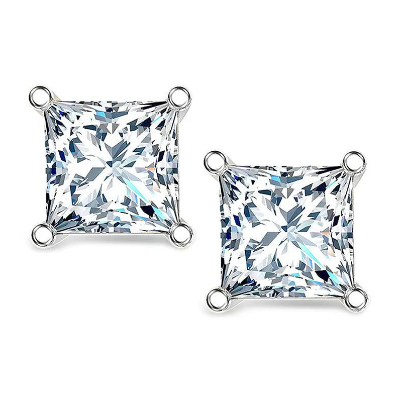 Princess Cut Moissanite (DE Color, FH Clarity) Stud Earrings