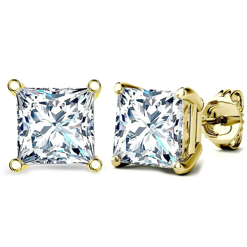 Princess Cut Moissanite (DE Color, FH Clarity) Stud Earrings