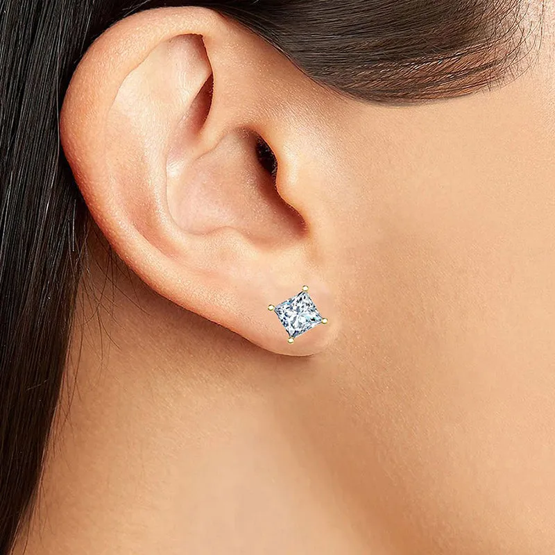Princess Cut Moissanite (DE Color, FH Clarity) Stud Earrings