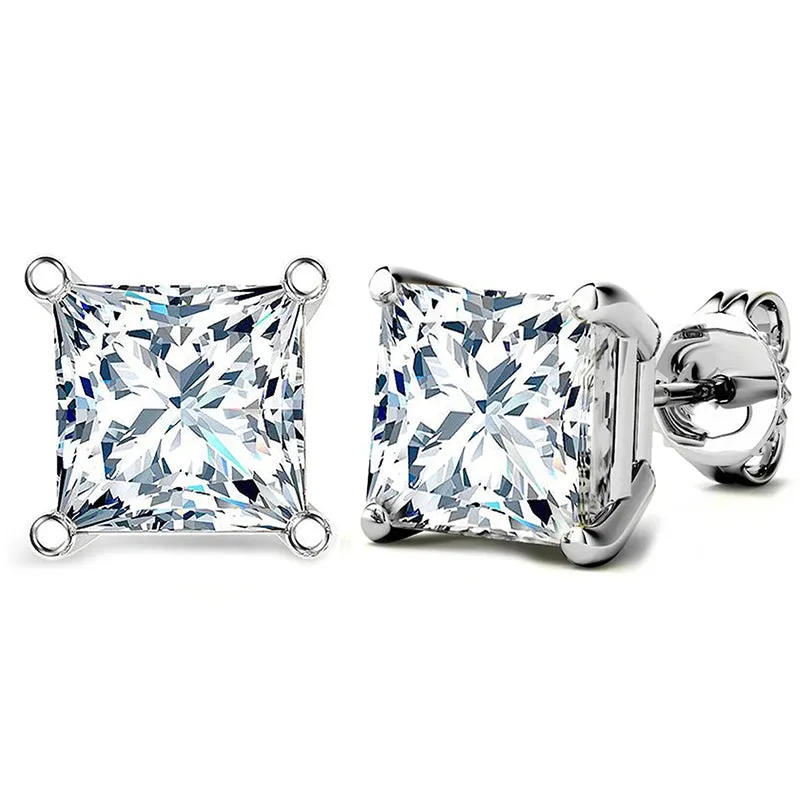 Princess Cut Moissanite (DE Color, FH Clarity) Stud Earrings