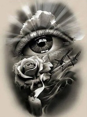 Printable Eye with Rose Tattoo - Printable AI Created Hand Crafted One of A Kind - Digital Download Wall Art Print Cottage Core DIY Gift