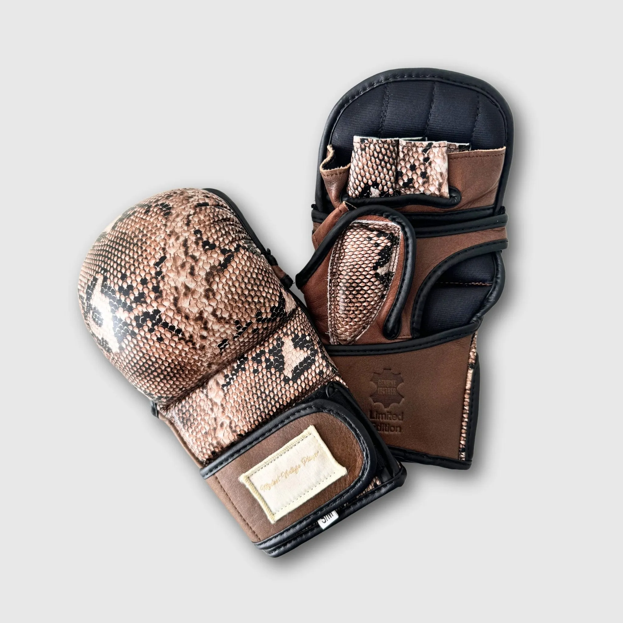 PRO Snake Print Leather Hybrid MMA Gloves