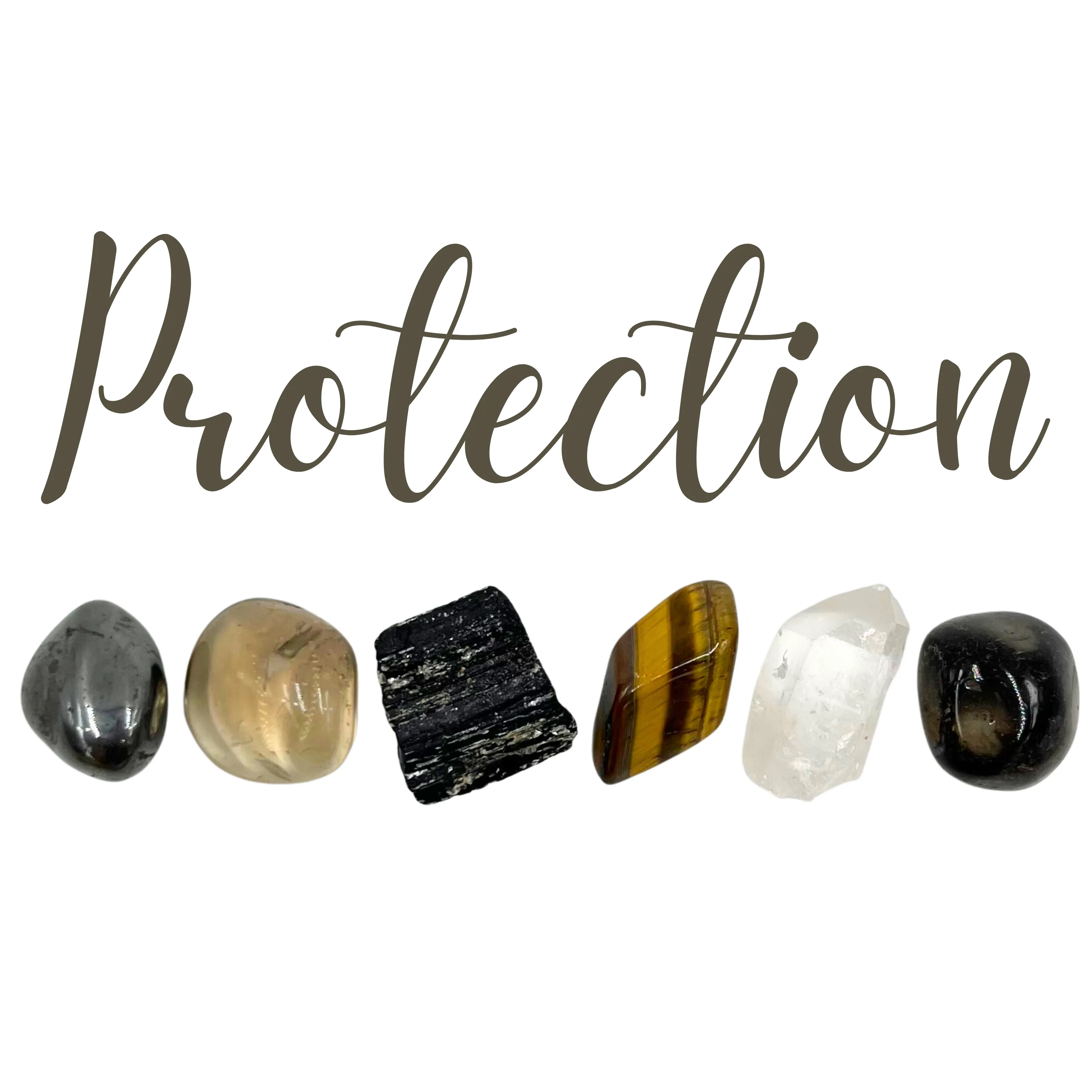 Protection 6-Crystals | Healing Stones Gift Set for Shielding & Protection | Smoky Quartz, Black Onyx, Hematite, Clear Quartz, Tiger's Eye, & Black Tourmaline