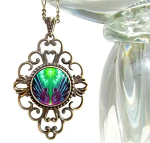 Psychedelic Art Necklace, Green and Purple Energy Jewelry, Abstract Artwork
