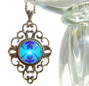 Purple & Teal Abstract Art Jewelry, Reiki Energy Necklace - "Intuitive Truth"