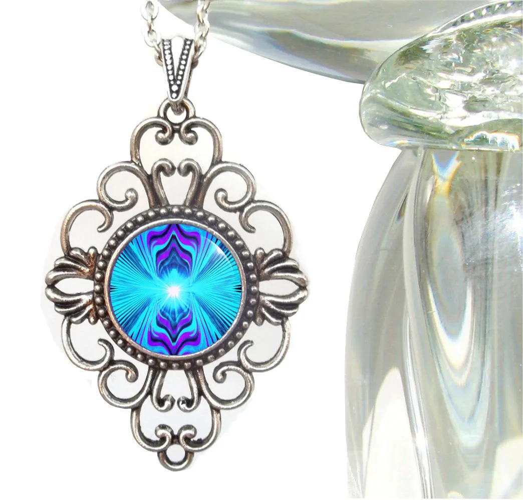 Purple & Teal Abstract Art Jewelry, Reiki Energy Necklace - "Intuitive Truth"